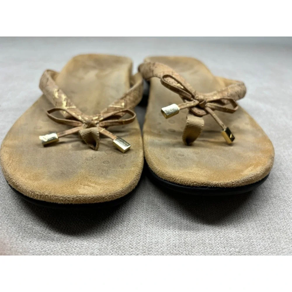 Vionic Sandals Brown 10 Bella II Cork Slides Flip Flops Contoured Footbed Bow